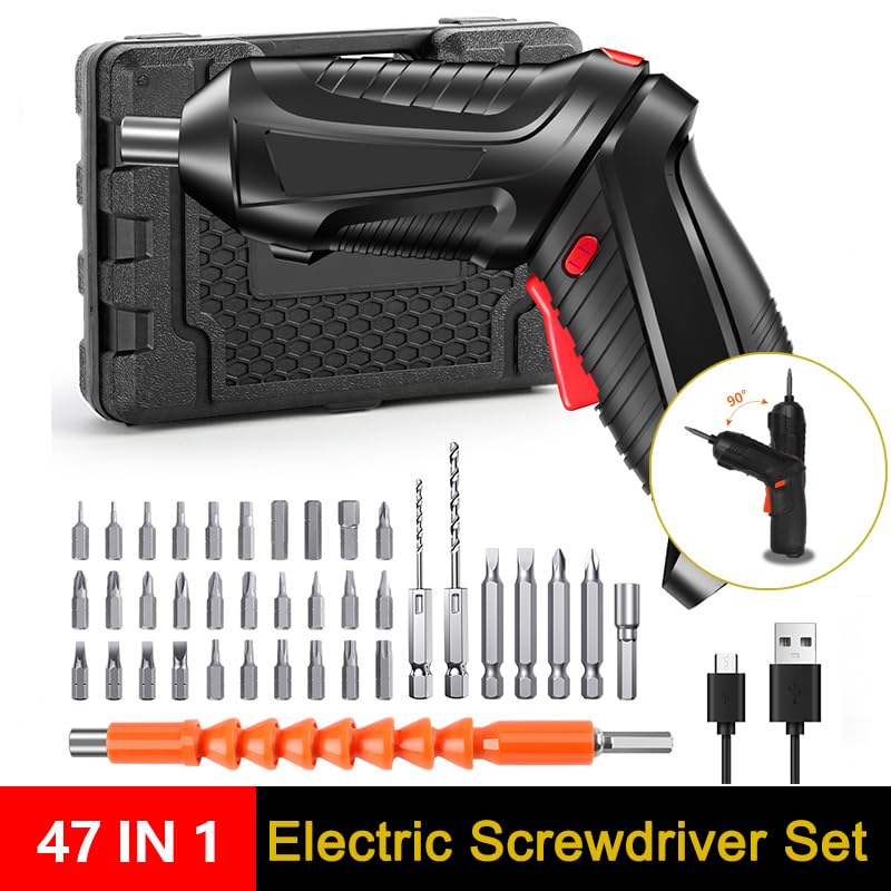 Downtown Cordless Drill Tool Set, 47 in 1 Reversible Screwdriver Kit with Storage Case, Portable Electric Screwdriver Tool Kit for Home Repair DIY and Professional Use