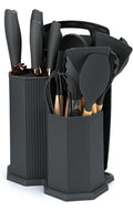Downtown 19-Piece Professional Kitchen Utensil and Knife Set, Black Non-Stick Tools with Scissors Whisk and Tongs, High-Quality All-In-One Kitchenware and Cutlery Set for Modern Kitchens