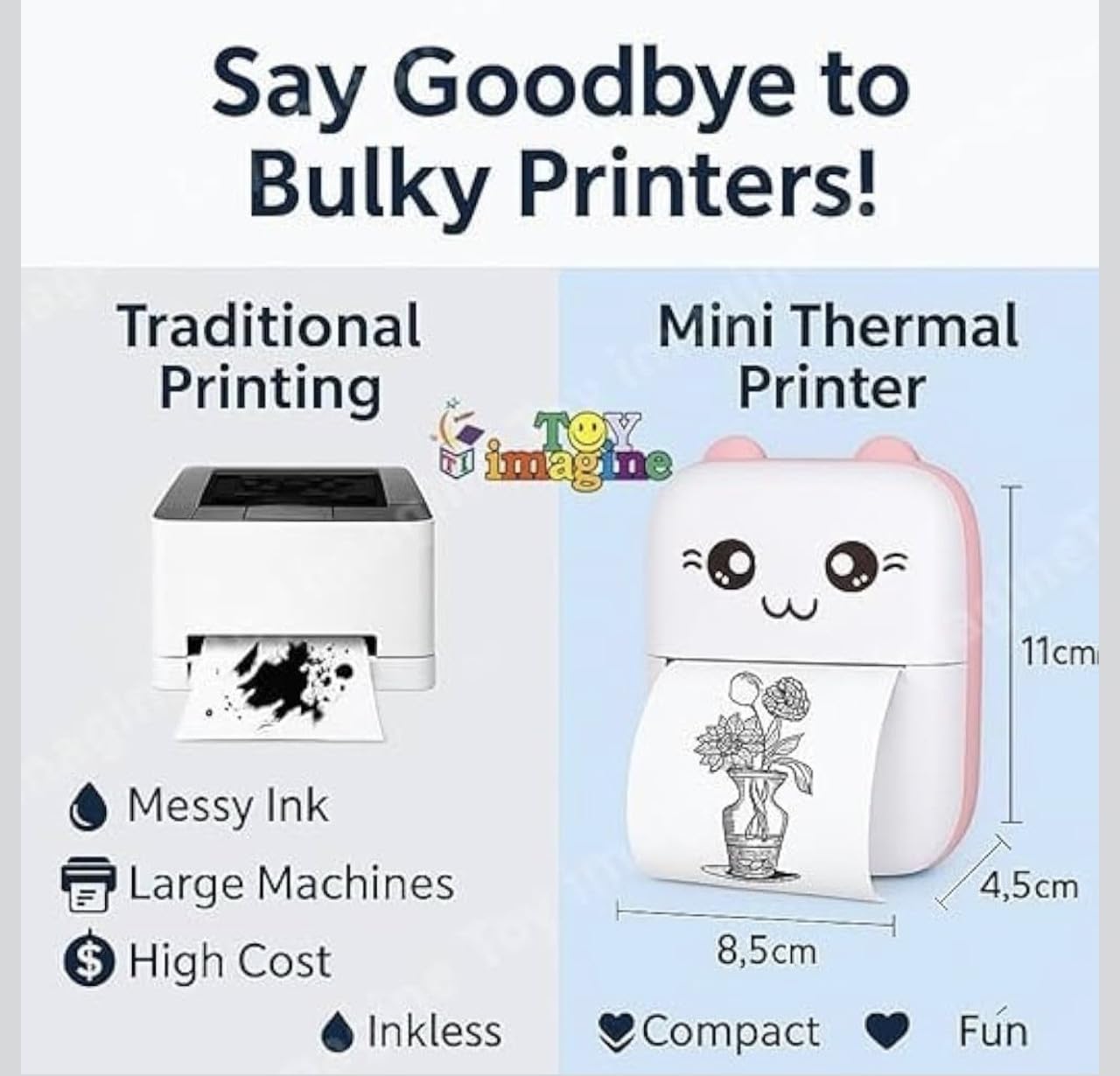 DOWNTOWN Cute Mini Thermal Printer – Inkless Bluetooth, Portable Black & White Printer for Notes, Stickers & Learning Fun (Pink)