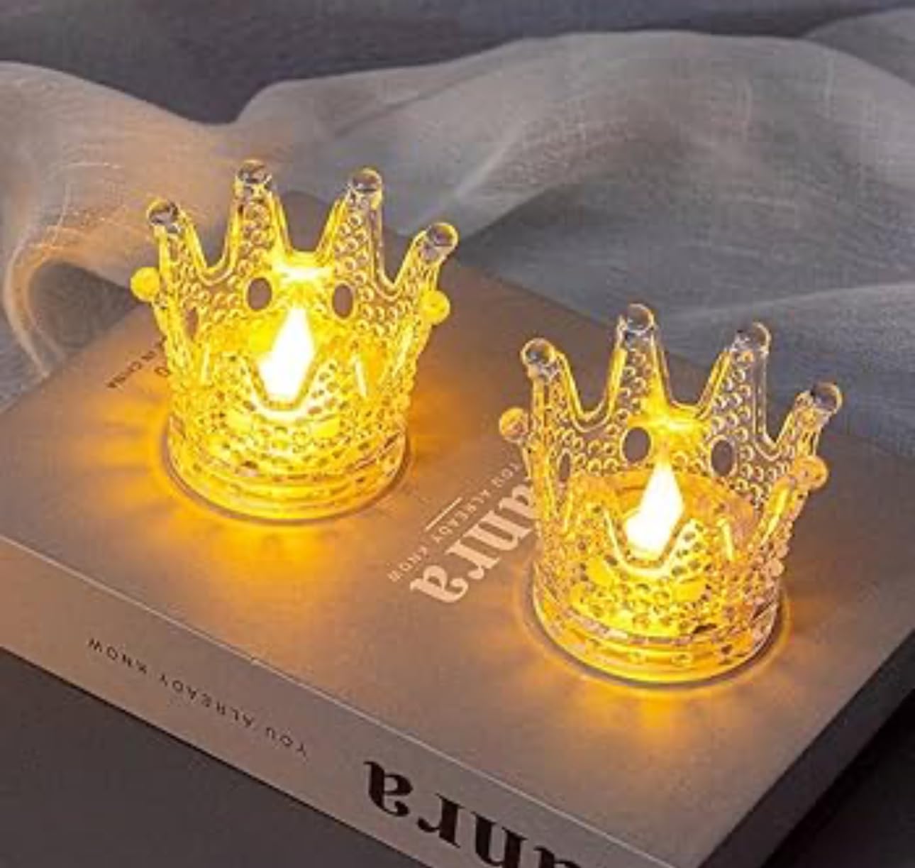 Downtown Decorative Crown Glass Candle Holder, Crystal Tea Light Holder, Clear Elegant Candle Stand for Home Table Wedding Party Living Room and Bedroom Decor