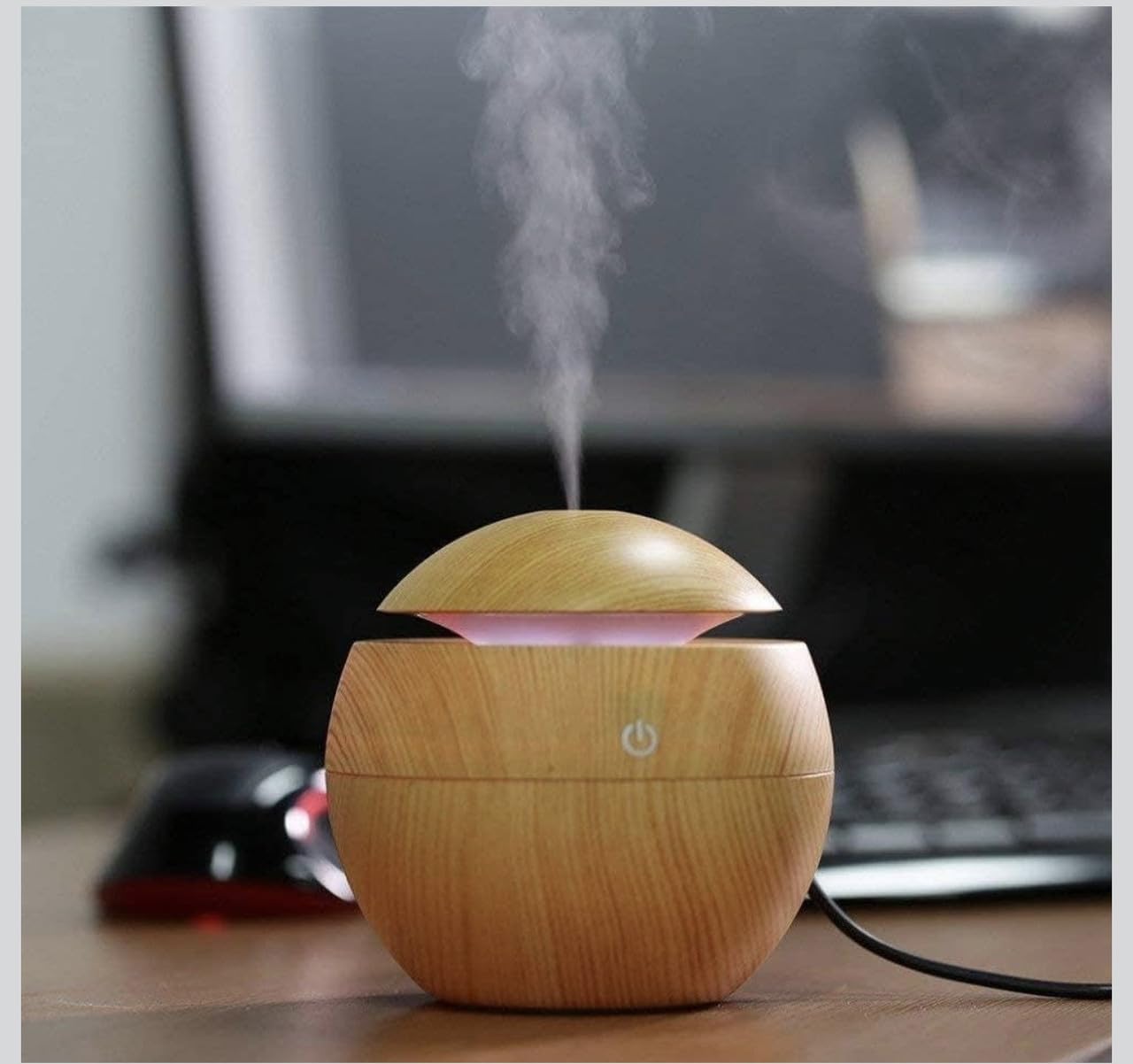 DOWNTOWN Ultrasonic Aroma Diffuser & Air Humidifier – Wood Grain Essential Oil Diffuser with LED Light, Quiet Operation