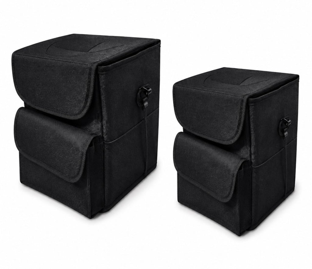 Downtown Car Seat Hanging Trash Bin Organizer Set of 2, Black Foldable Waterproof Storage Bags for Car Back Seat Organization