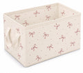 Downtown Foldable Fabric Storage Organizer Box with Handles, Pink Bow Closet Shelf Bin for Clothes Toys Towels and Home Organization