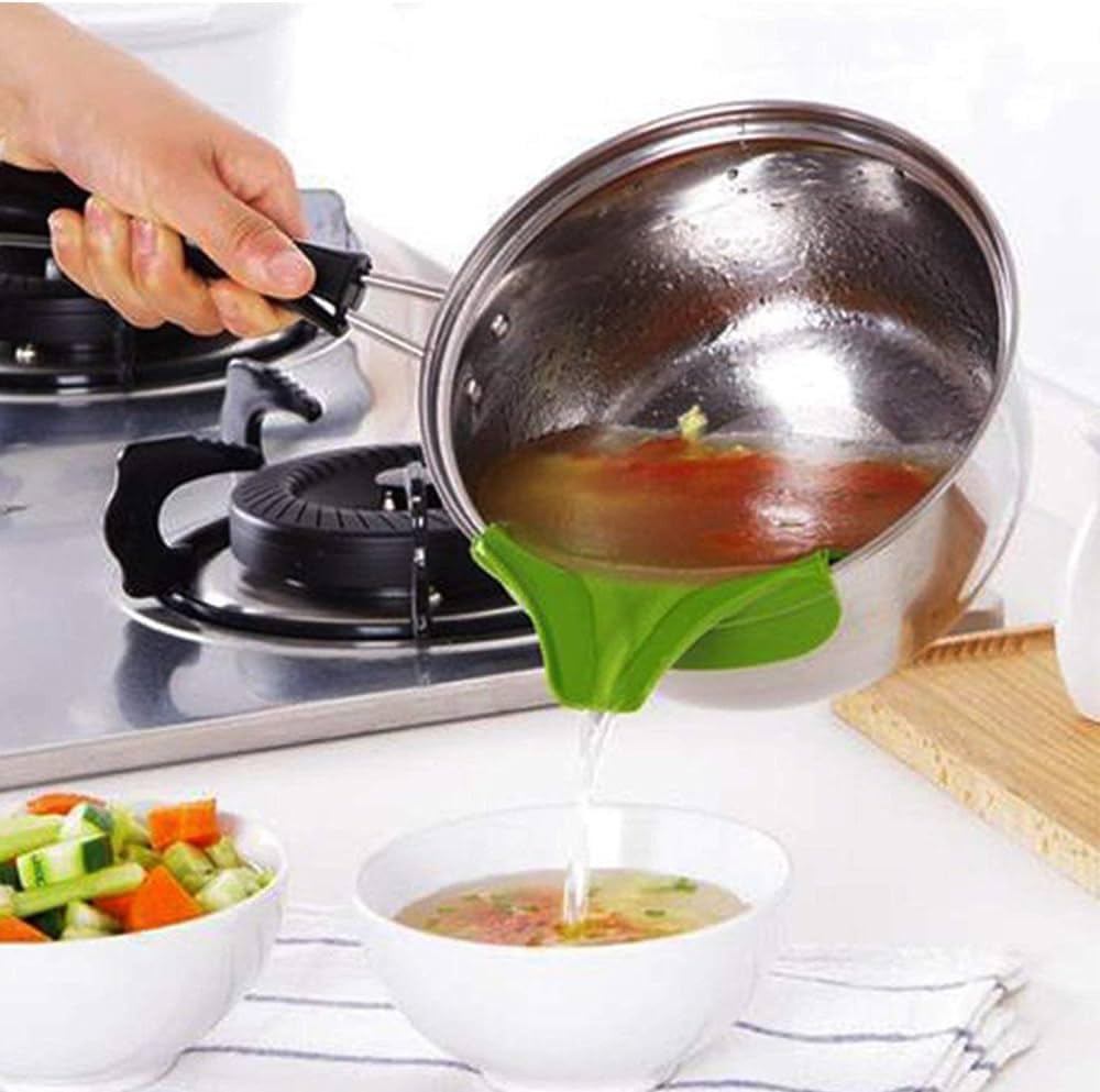 Downtown Anti-Spill Silicone Slip-On Soup Pour Spout Funnel, Flexible Pot Pan Bowl and Jar Pouring Attachment, Kitchen Liquid Transfer Tool for Soup Sauce and Oil Use