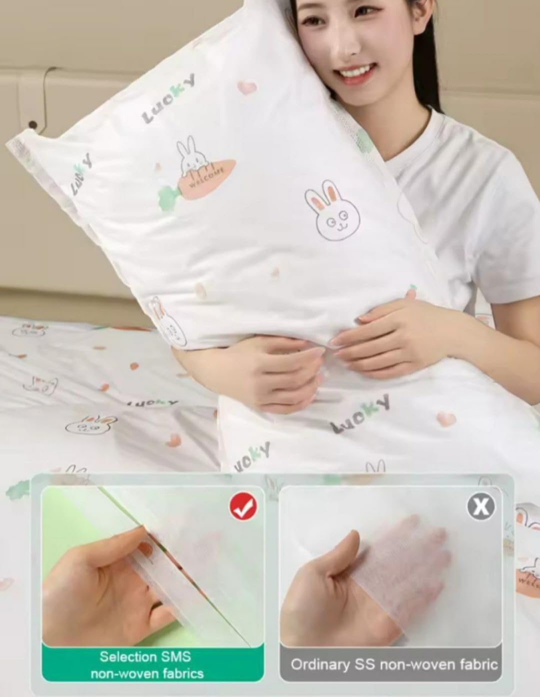 Downtown Travel Double Suit Disposable Bedding Set, White Cotton 230x180cm, Waterproof 3-Piece Set with Pillowcase, Ideal for Hotels, Travel, Medical Use