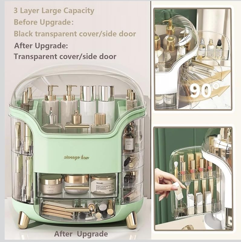 Downtown Makeup Storage Organizer Large Cosmetic Display Case with Lid, White Beauty Organizer for Skincare Perfume Brushes and Vanity