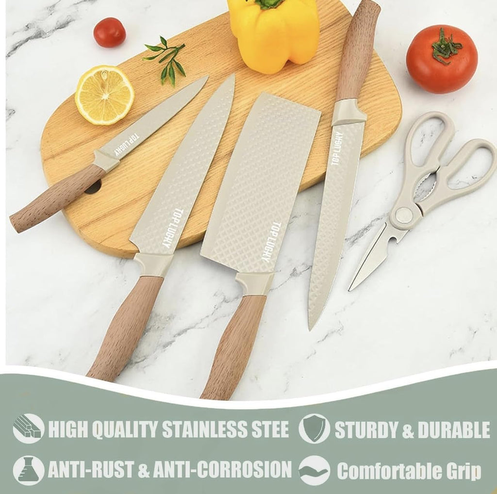 Downtown Kitchen Knife and Scissors Set with Holder, Stainless Steel Cooking Knife Kit, Practical Cutting Tools for Meal Prep and Kitchen Storage