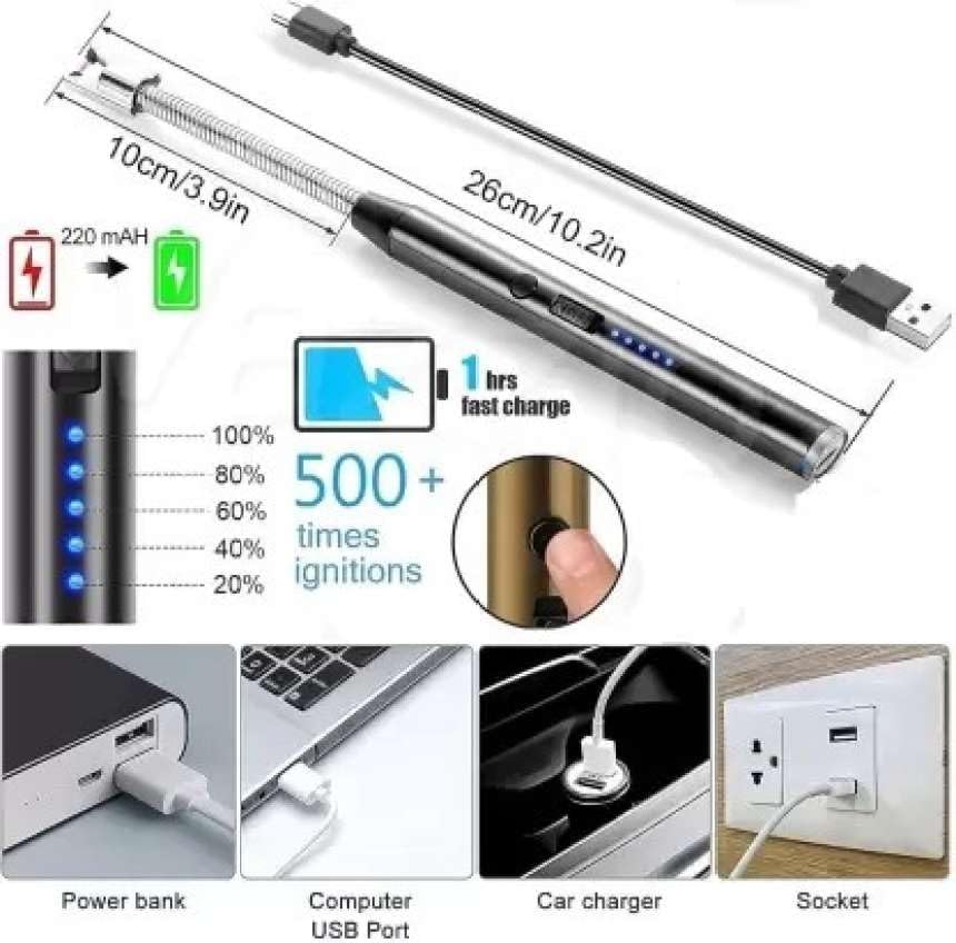Downtown Electric Arc Lighter for Kitchen, USB Rechargeable Plasma Lighter with Long Flexible Neck, Windproof Flameless Lighter for Gas Stove BBQ Candles and Camping Use