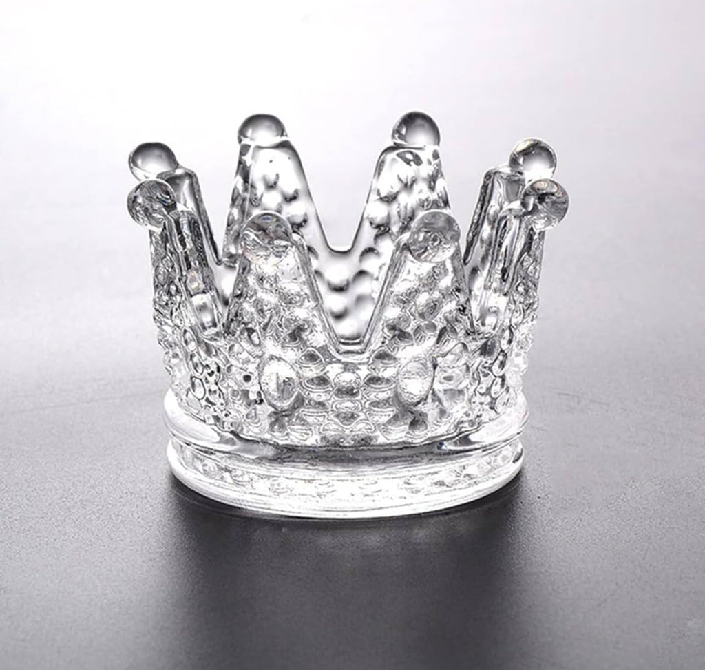 Downtown Decorative Crown Glass Candle Holder, Crystal Tea Light Holder, Clear Elegant Candle Stand for Home Table Wedding Party Living Room and Bedroom Decor