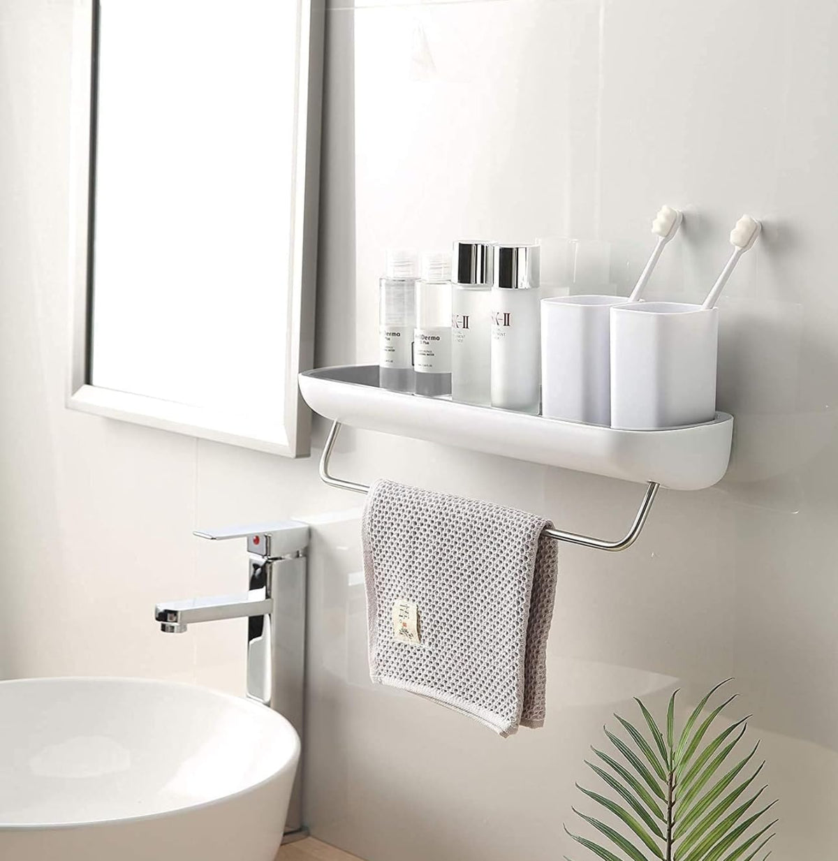 Downtown Wall Mounted Bathroom Shelf, Shower Caddy and Kitchen Rack with Towel Bar