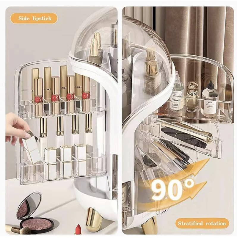 Downtown Makeup Storage Organizer Large Cosmetic Display Case with Lid, White Beauty Organizer for Skincare Perfume Brushes and Vanity