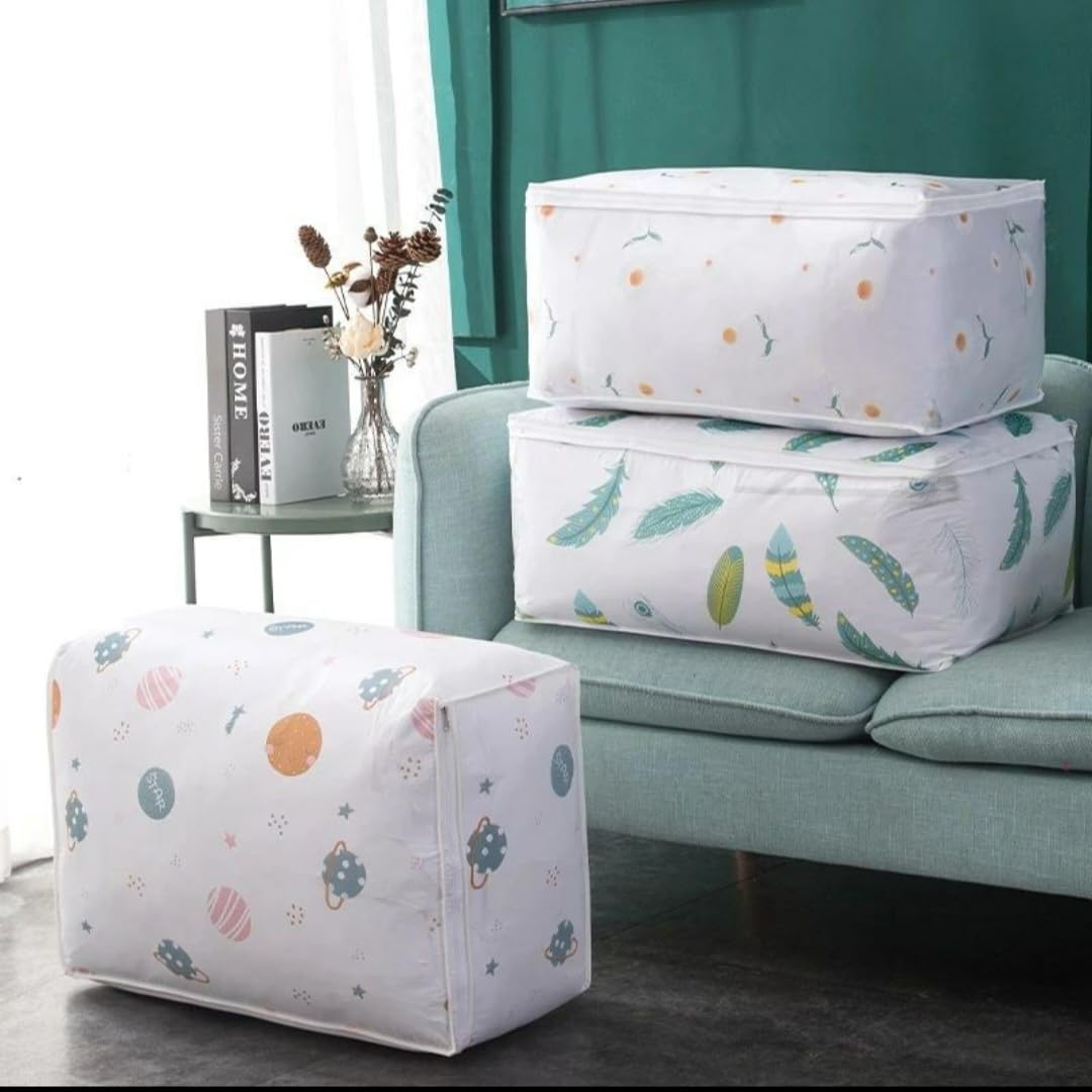 Downtown Large Capacity Foldable Storage Bag with Clear Window, Waterproof Clothes Organizer, White with Watermelon Print, Under Bed Storage Container for Home Organization