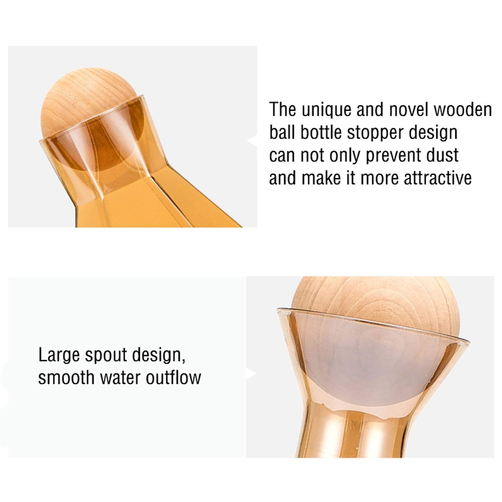 1.2L smoked Glass Bottle، Wooden ball Lid, 4 x 250ml Glass cups, Home Office Drinking, water, Juice, other drinks ‎زجاجة سعة 1.2 لتر و غطاء كروي خشبي، 4 أكواب × 250 مل، المكتب، المنزل، كل المشروبات