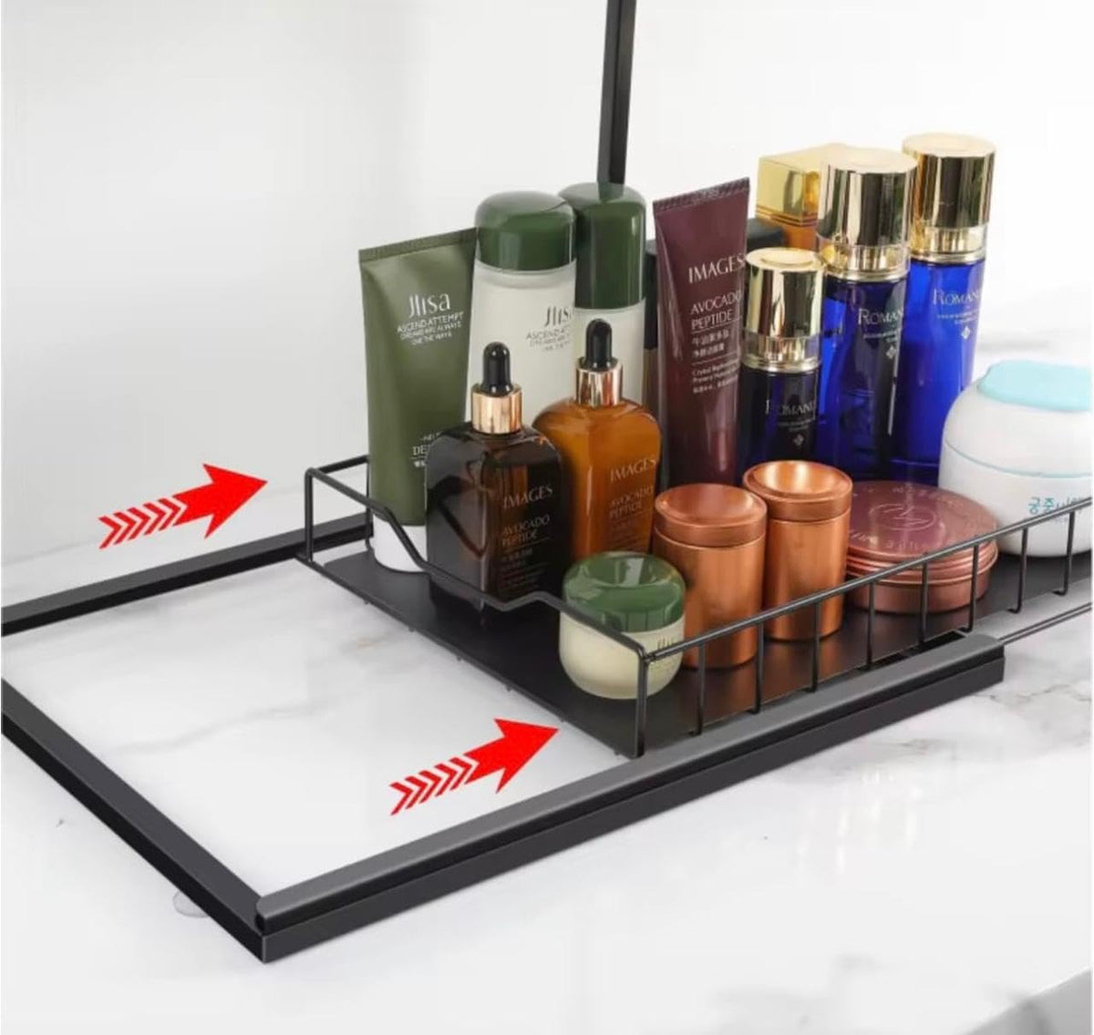 Downtown 2 Tier Under Sink Organizer Rack, Storage Shelf for Bathroom Kitchen Cabinet Cleaning Supplies Toiletries and Household Items