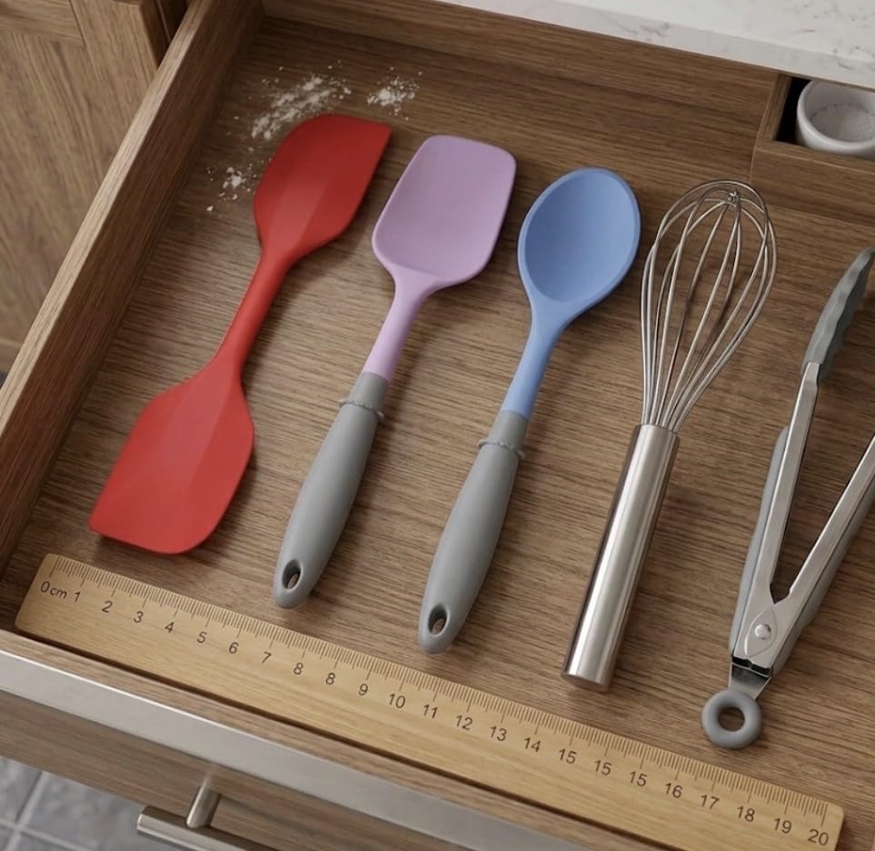 Downtown Mini Silicone Kitchen Utensil Set Compact Heat Resistant Cooking Tools with Stainless Steel Handles Small Non Stick Utensils Set for Kitchen Baking Mixing Durable Easy Storage