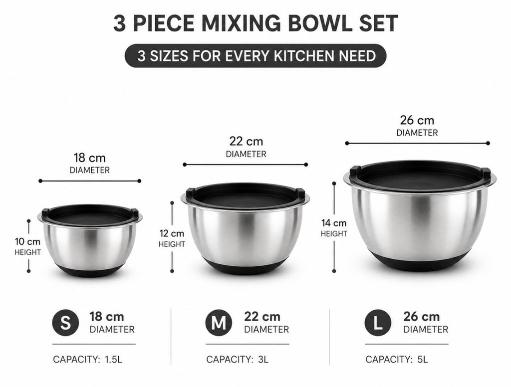 Downtown Stainless Steel Mixing Bowl Set with Airtight Lids, Kitchen Prep Bowls for Mixing Serving Storing Baking Cooking and Salads