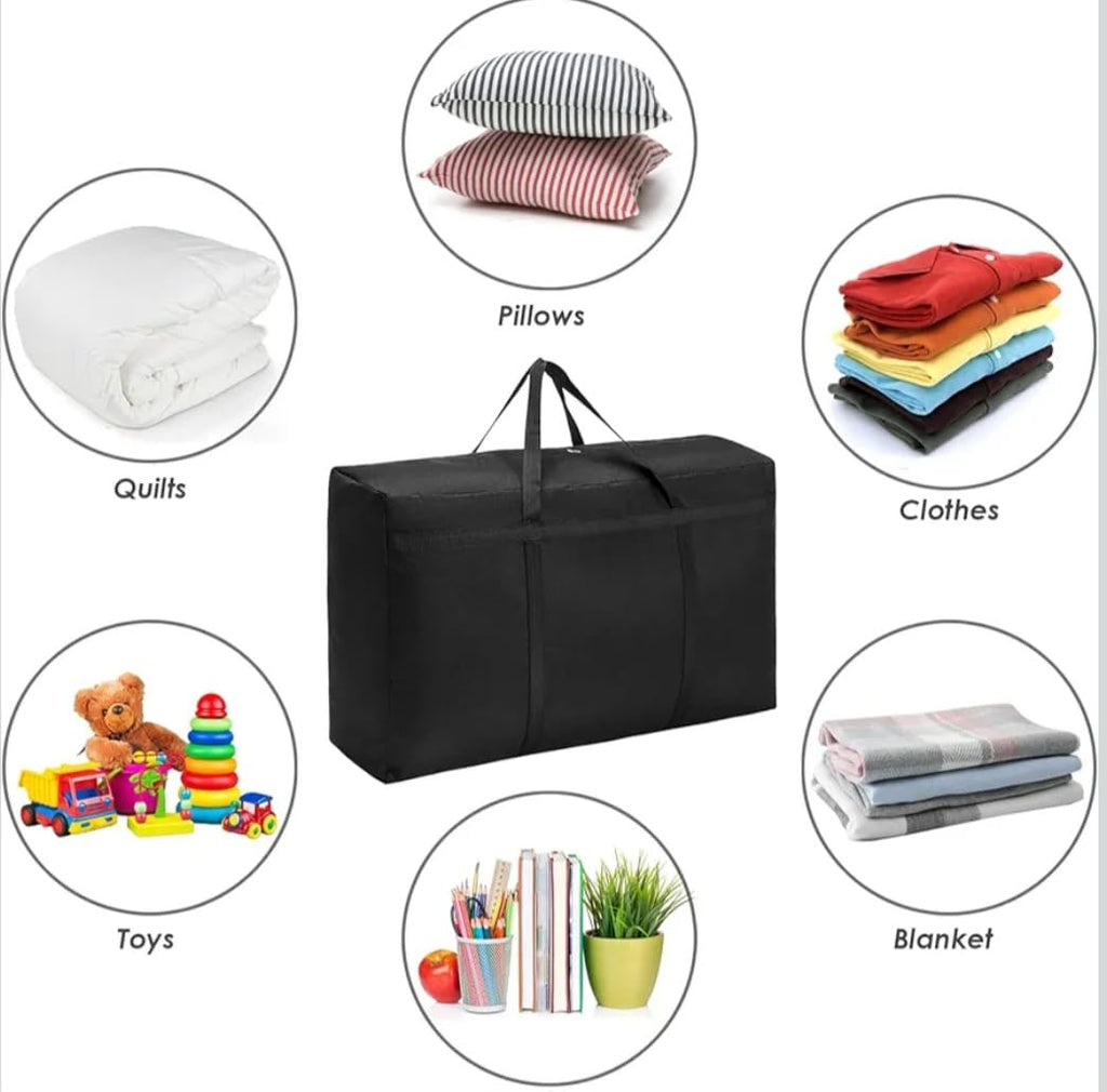 Downtown Extra Large Storage Bags, Black Waterproof Organizer Bags with Handles, 70x50x25cm Moving Bags for Clothes Blankets Toys Bedding and Under-Bed Storage