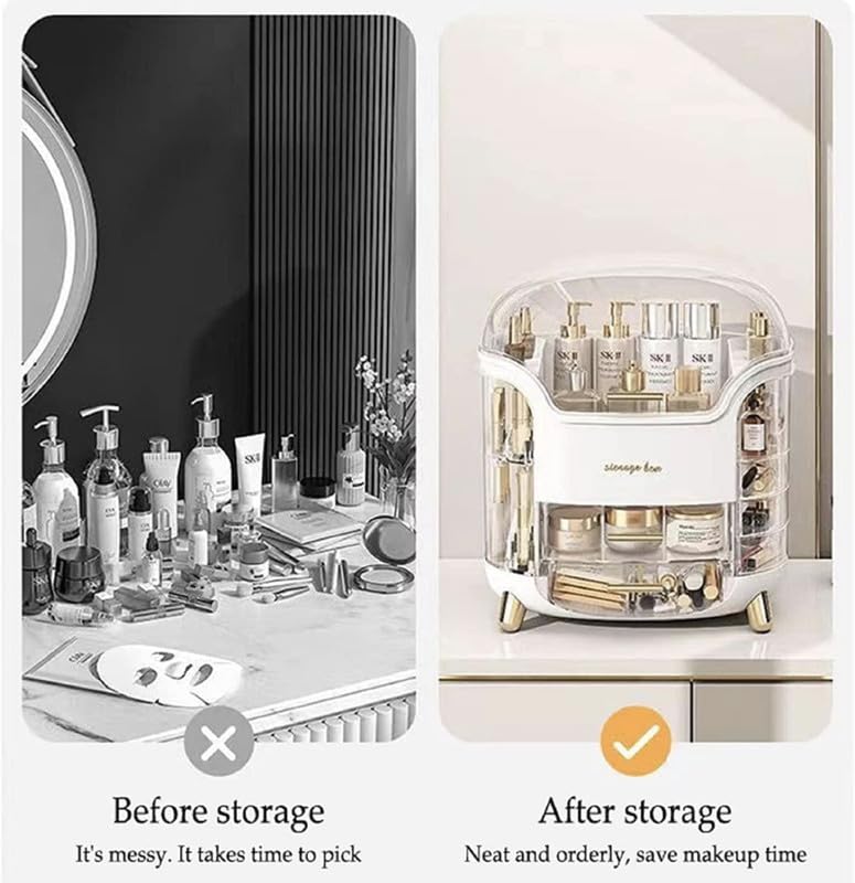 Downtown Makeup Storage Organizer Large Cosmetic Display Case with Lid, White Beauty Organizer for Skincare Perfume Brushes and Vanity