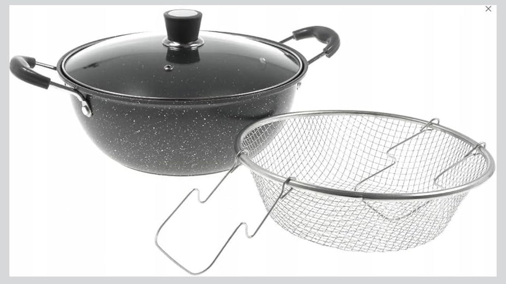 DOWNTOWN Deep Frying Pot with Basket & Glass Lid – Non-Stick Cooking Pot for Frying, Boiling & Steaming
