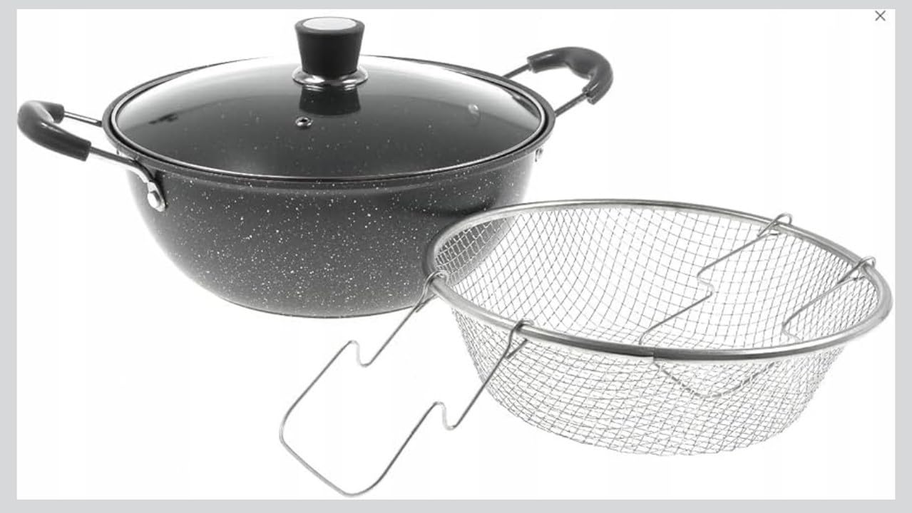 DOWNTOWN Deep Frying Pot with Basket & Glass Lid – Non-Stick Cooking Pot for Frying, Boiling & Steaming