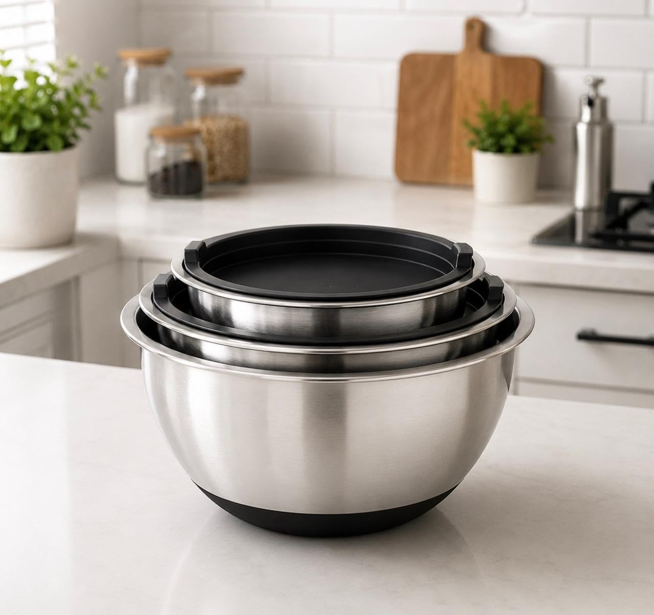 Downtown Stainless Steel Mixing Bowl Set with Airtight Lids, Kitchen Prep Bowls for Mixing Serving Storing Baking Cooking and Salads