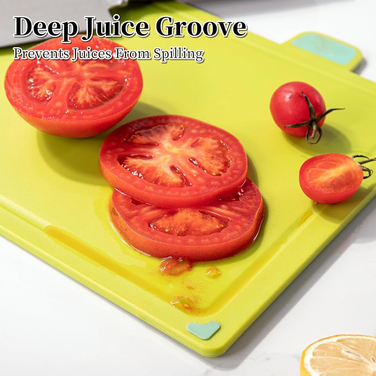 Downtown Color Coded Flexible Cutting Board Set with Storage Stand, 4 Piece Kitchen Boards for Meat Fish Vegetables and Bread