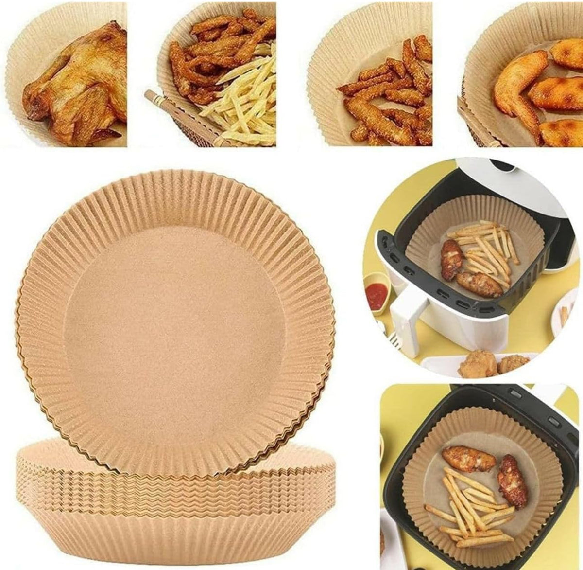 Downtown Air Fryer Disposable Paper Liners 100-Pack, Square Non-Stick Water and Oil-Proof Food Grade Sheets