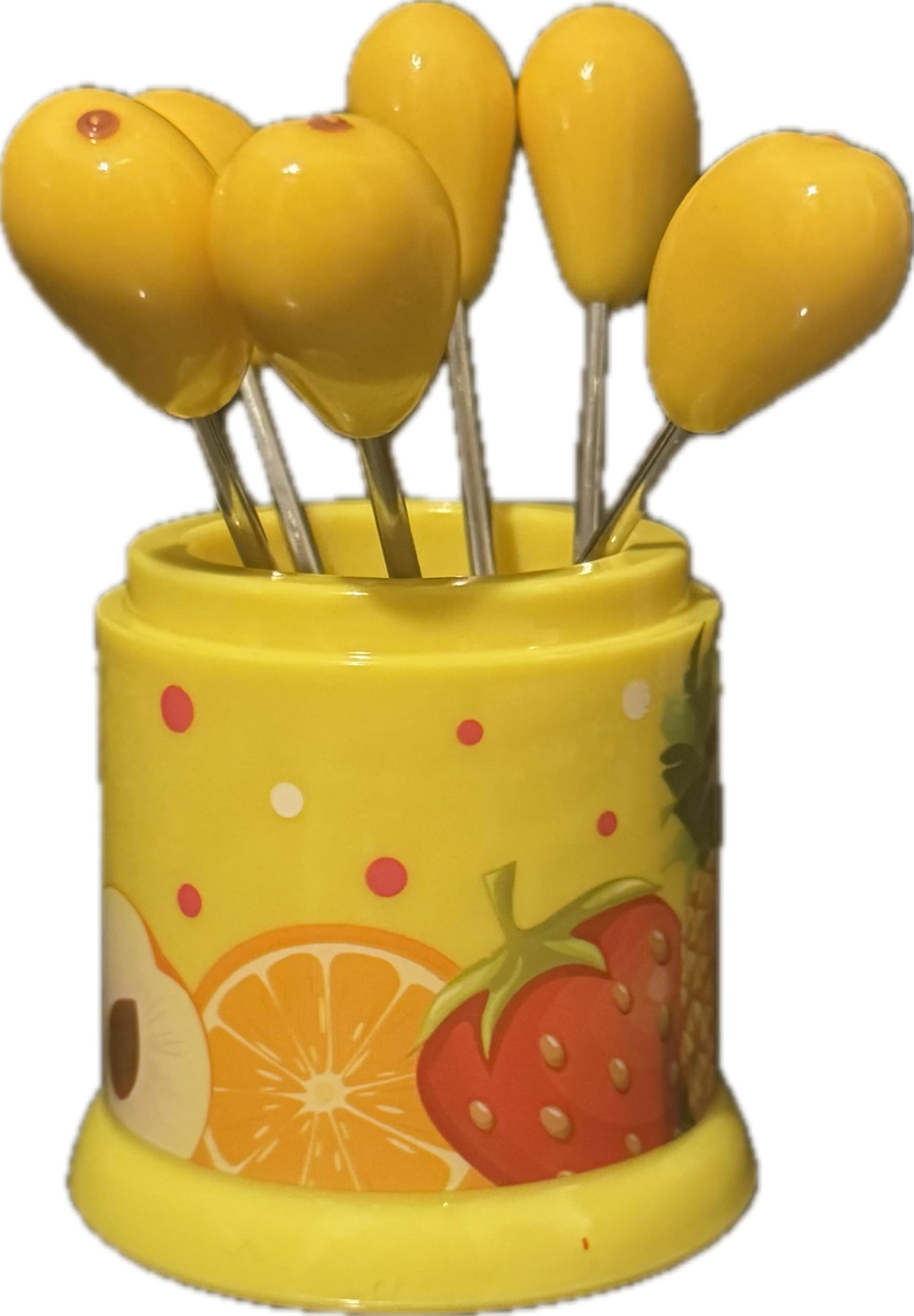 Downtown Mini Fruit Fork Set with Mango Design, 6 Piece Small Fruit Forks with Decorative Holder Stand for Fruits Salad Cheese Snacks and Dessert Serving