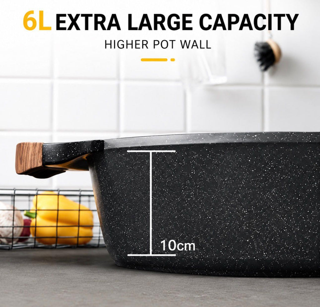 Downtown Nonstick Divided Cooking Pot 30 cm with Glass Lid, Dual Compartment Hot Pot Soup Cooker for Family Cooking and Shared Meals