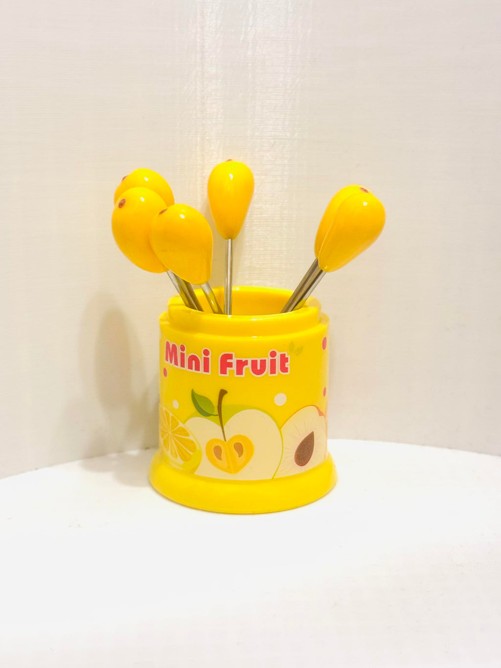 Downtown Mini Fruit Fork Set with Mango Design, 6 Piece Small Fruit Forks with Decorative Holder Stand for Fruits Salad Cheese Snacks and Dessert Serving