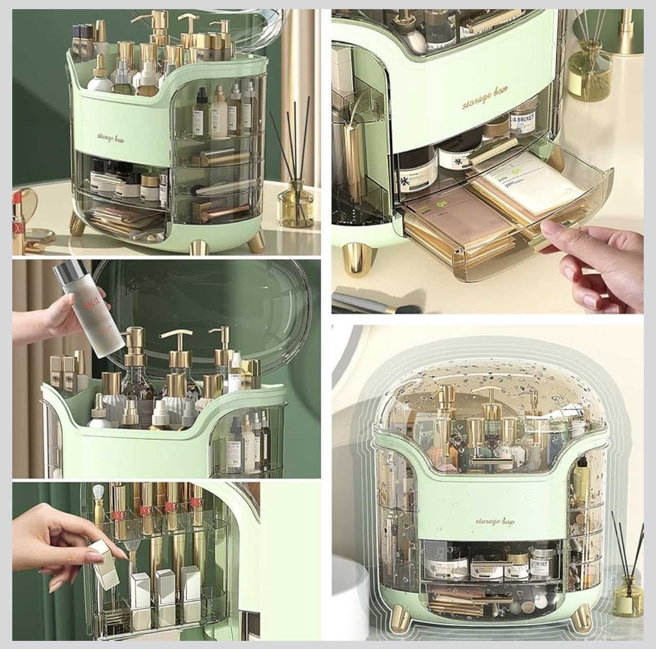 Downtown Makeup Storage Organizer Large Cosmetic Display Case with Lid, White Beauty Organizer for Skincare Perfume Brushes and Vanity