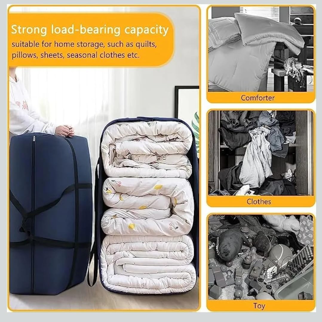 Downtown Extra Large Storage Bags, Black Waterproof Organizer Bags with Handles, 70x50x25cm Moving Bags for Clothes Blankets Toys Bedding and Under-Bed Storage