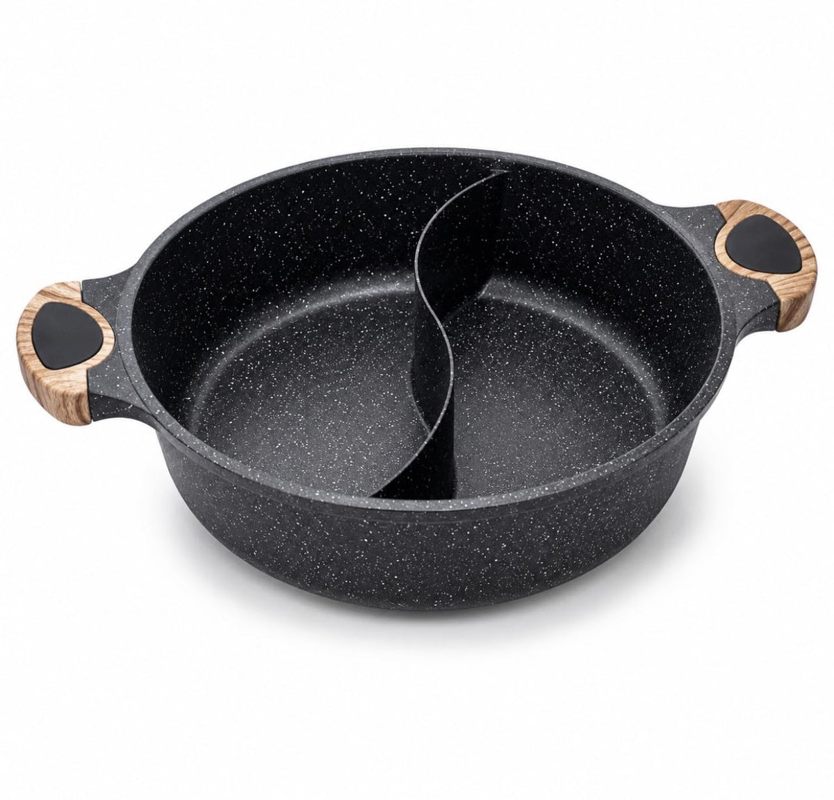 Downtown Nonstick Divided Cooking Pot 30 cm with Glass Lid, Dual Compartment Hot Pot Soup Cooker for Family Cooking and Shared Meals