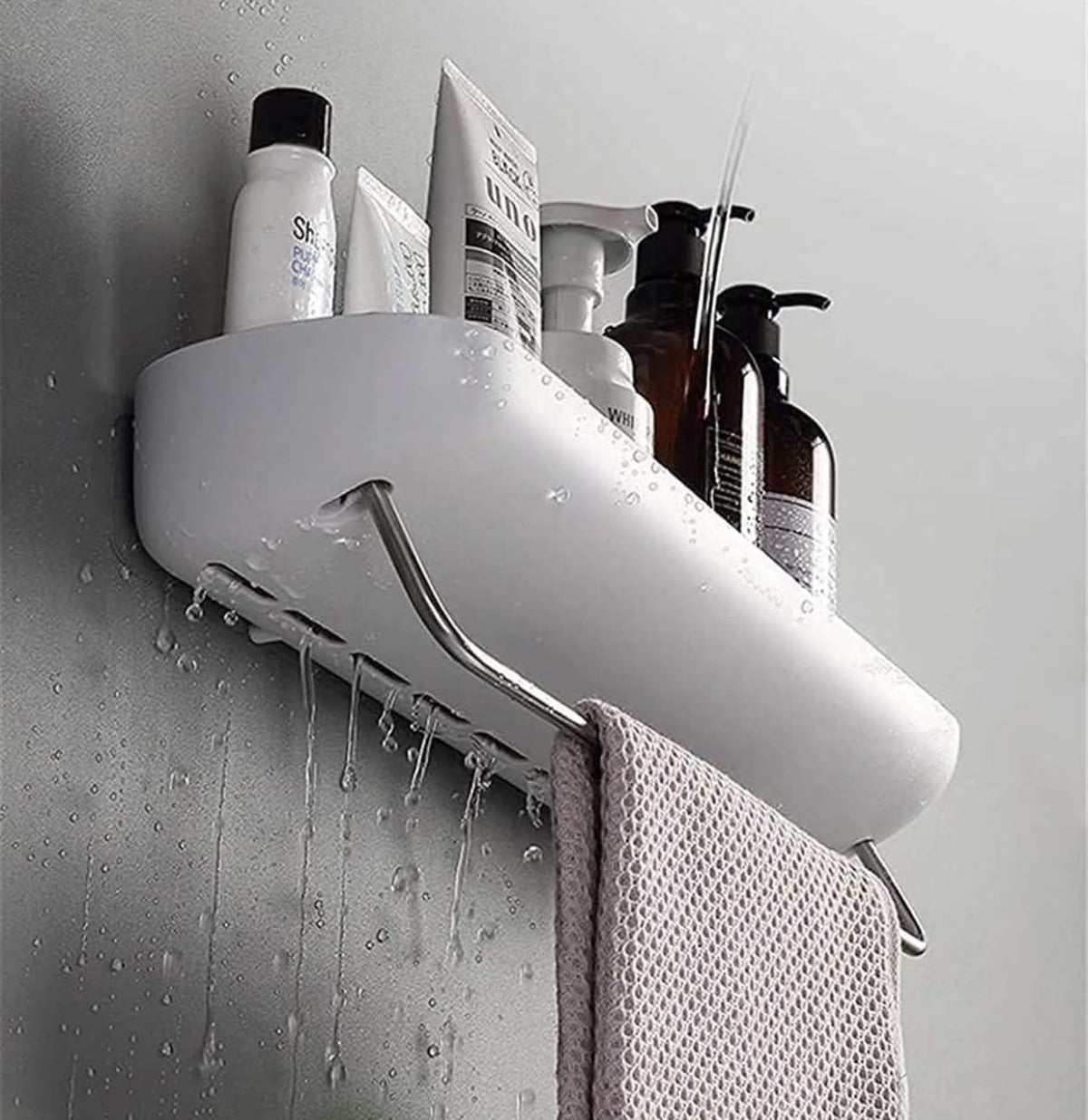 Downtown Wall Mounted Bathroom Shelf, Shower Caddy and Kitchen Rack with Towel Bar