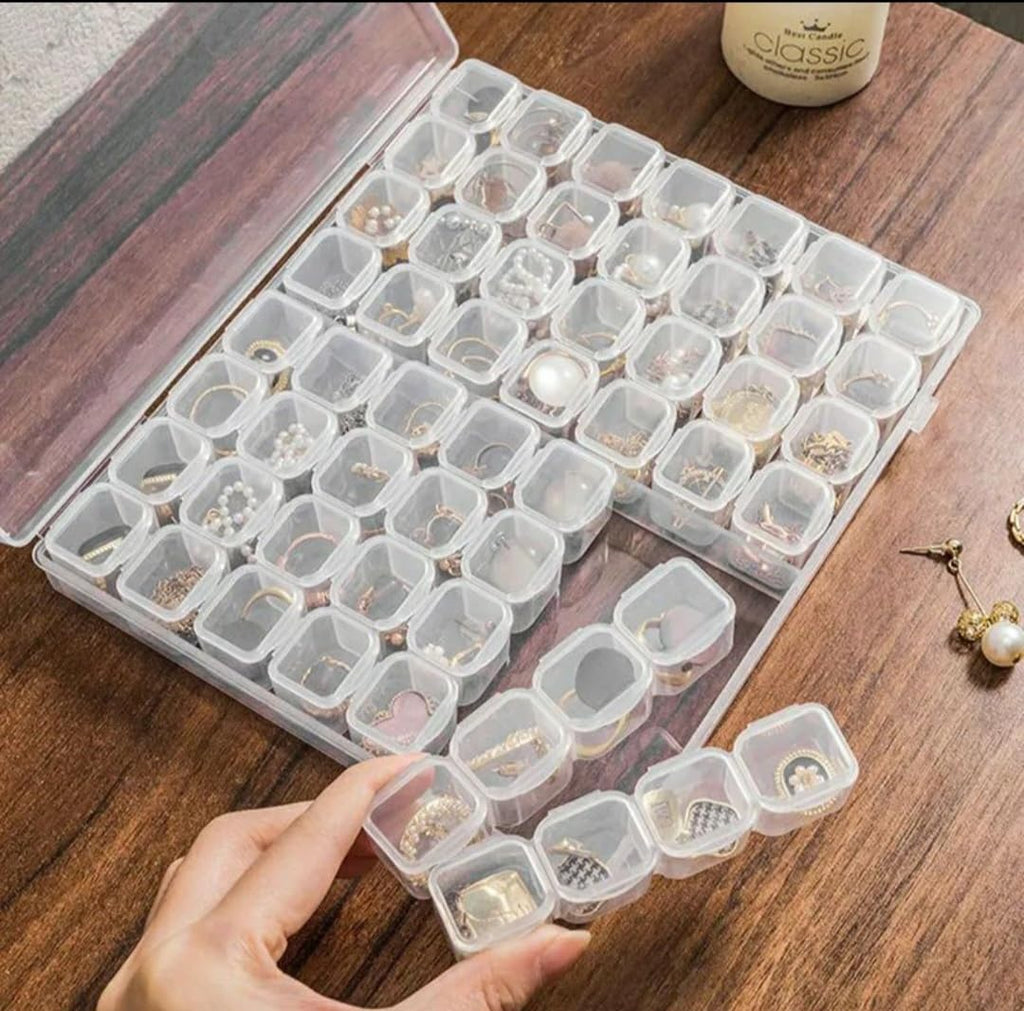 Downtown Clear Plastic Storage Box with 64 Compartments, Multi-Grid Organizer for Jewelry, Beads, Small Parts, and Craft Supplies