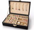 Downtown Luxury Jewelry Organizer Box, Black Storage Case with Necklace Holder Ring Tray Earring Compartments and Secure Clasp Closure