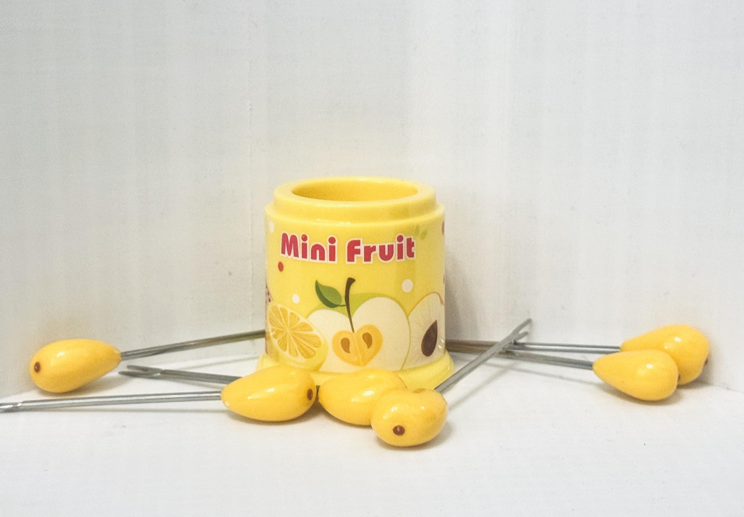 Downtown Mini Fruit Fork Set with Mango Design, 6 Piece Small Fruit Forks with Decorative Holder Stand for Fruits Salad Cheese Snacks and Dessert Serving