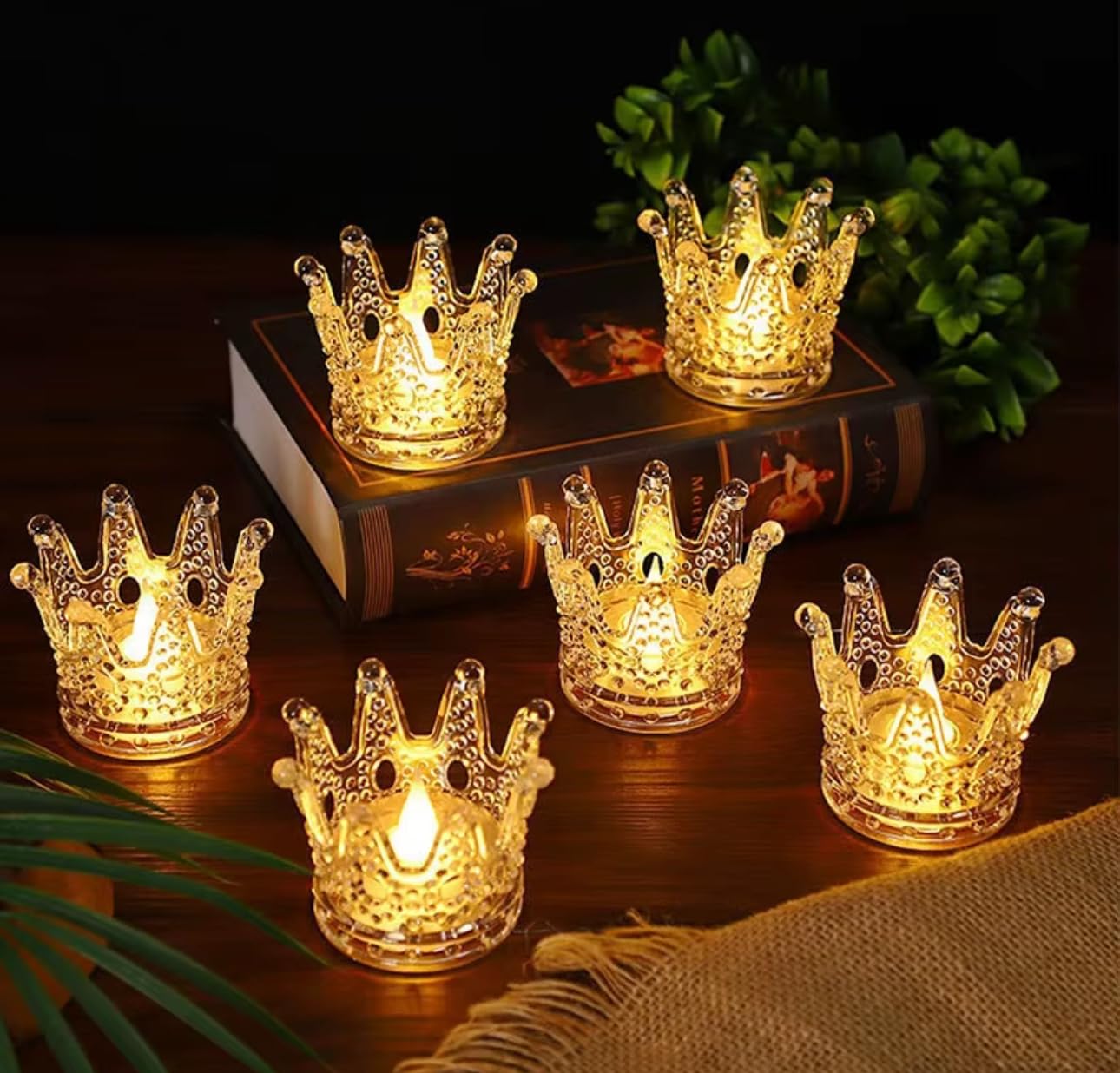 Downtown Decorative Crown Glass Candle Holder, Crystal Tea Light Holder, Clear Elegant Candle Stand for Home Table Wedding Party Living Room and Bedroom Decor