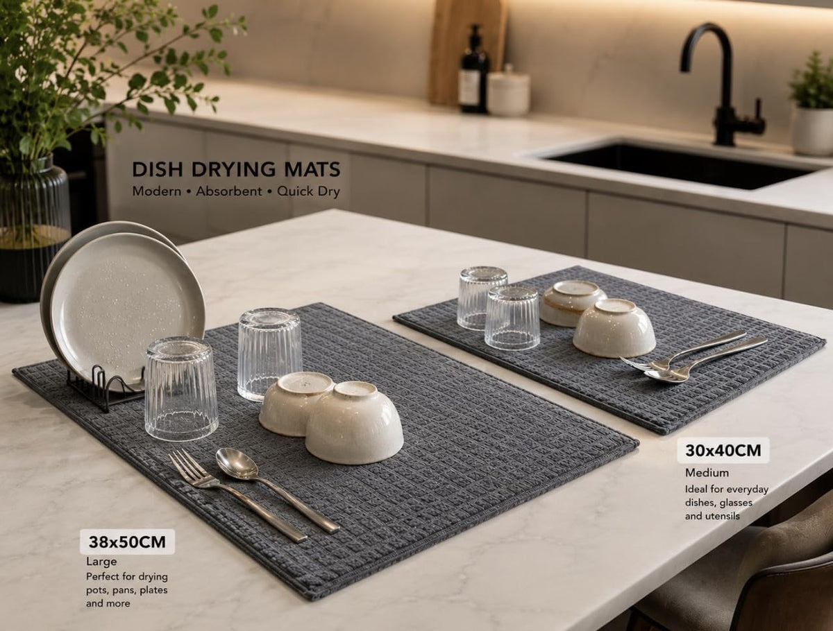 Downtown Microfiber Dish Drying Mat, Green Quick Dry Kitchen Counter Mat for Dishes, Cups and Glassware