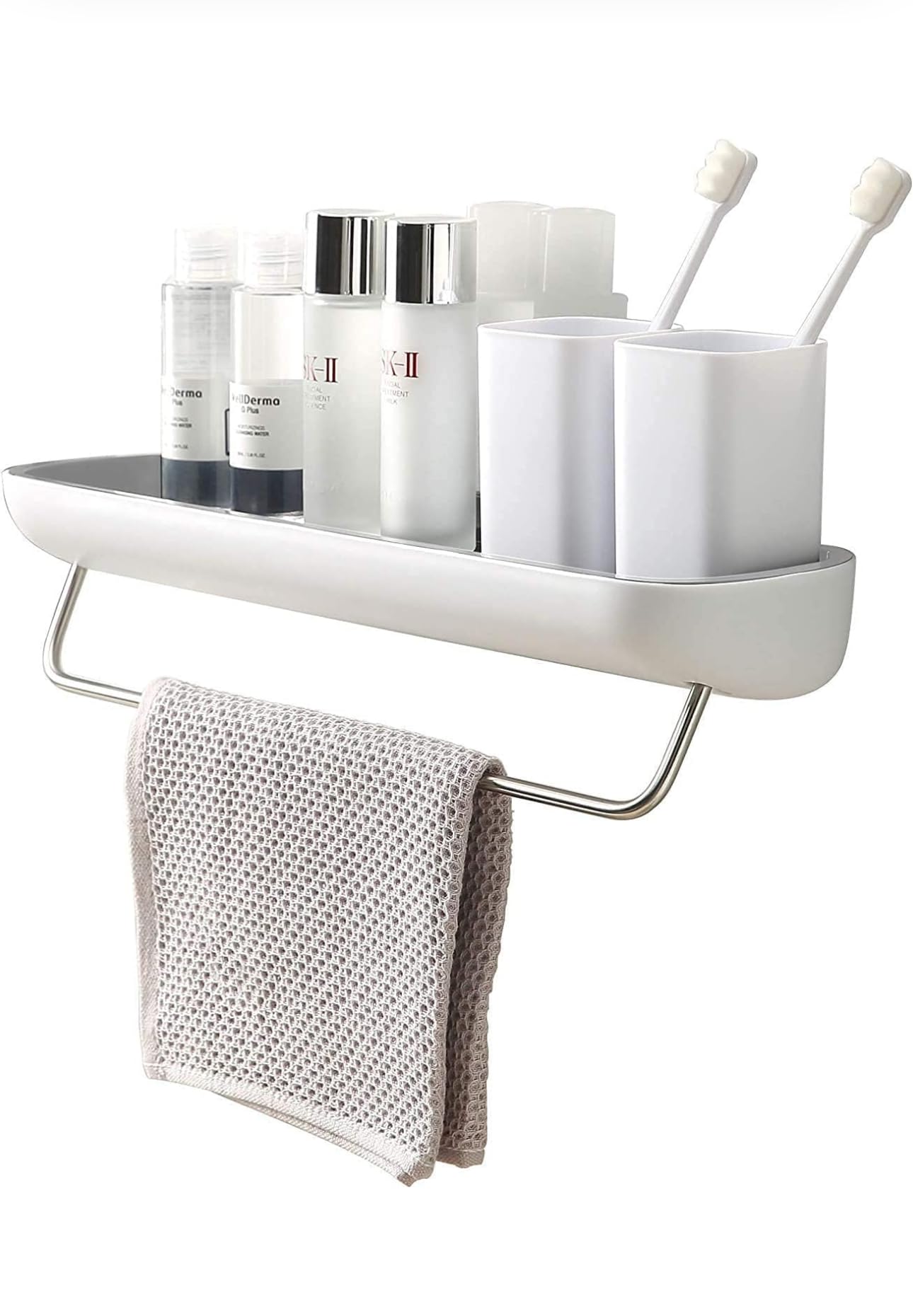 Downtown Wall Mounted Bathroom Shelf, Shower Caddy and Kitchen Rack with Towel Bar