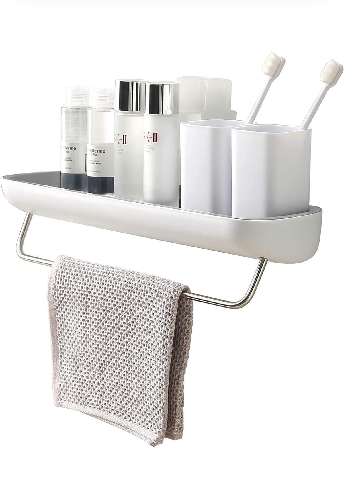 Downtown Wall Mounted Bathroom Shelf, Shower Caddy and Kitchen Rack with Towel Bar