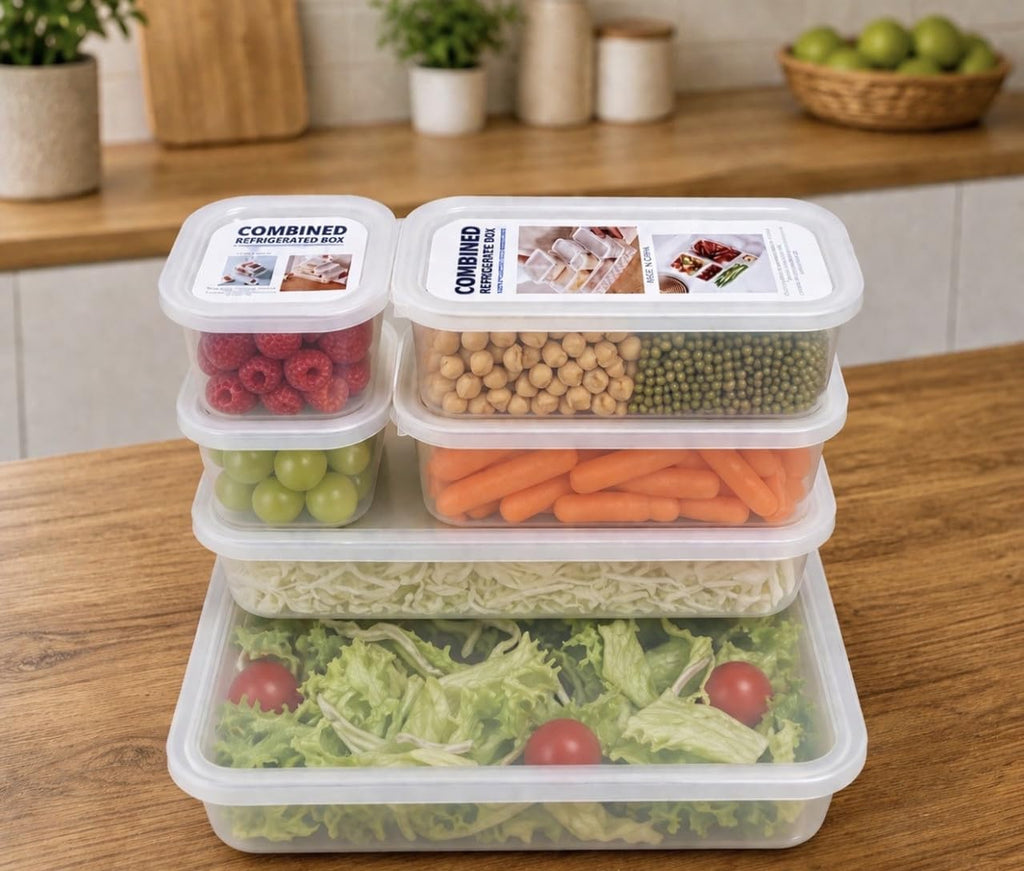 Downtown 6-Piece Airtight Food Storage Containers Set, Stackable Fridge Organizer Boxes for Kitchen Pantry Storage, Clear