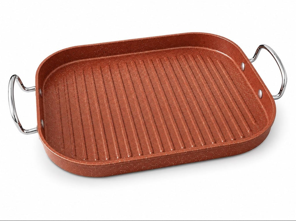 Downtown Nonstick Square Grill Pan 30 cm with Handles, Indoor Grill Tray for Meat Fish Vegetables Chicken and Stovetop Cooking