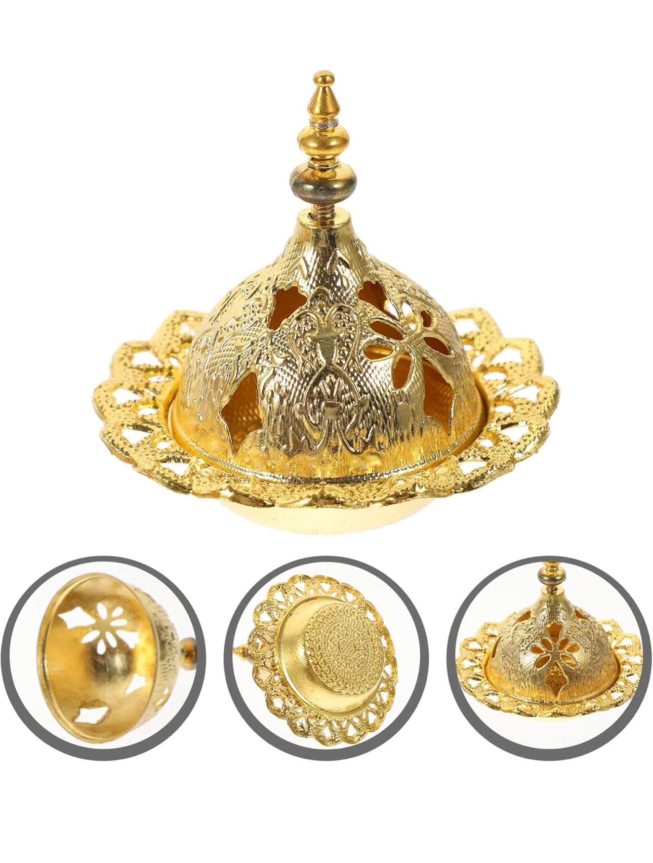 Downtown Vintage Oriental Incense Burner Bowl, Golden Bakhoor Charcoal Holder, Decorative Metal Incense Burner for Home Office Living Room and Ramadan Decor