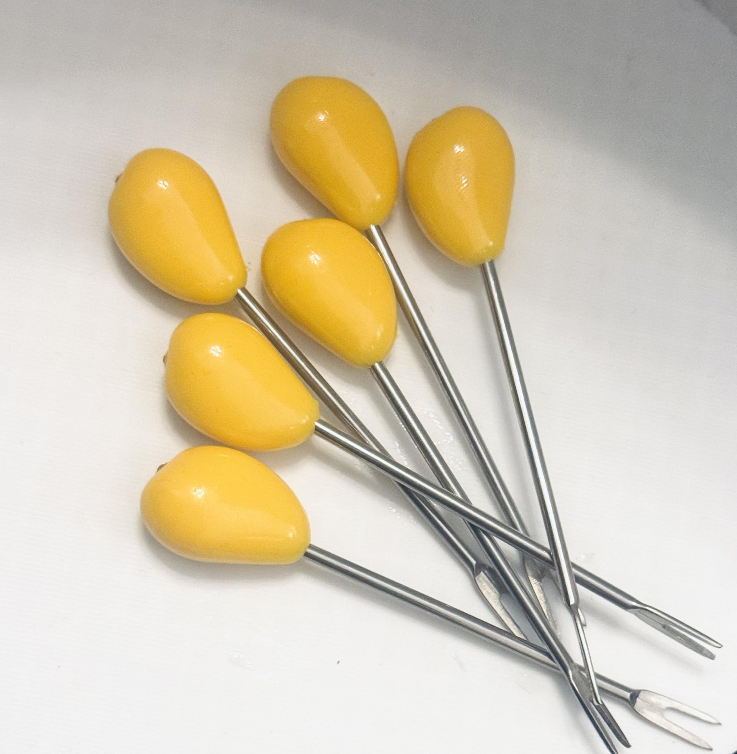 Downtown Mini Fruit Fork Set with Mango Design, 6 Piece Small Fruit Forks with Decorative Holder Stand for Fruits Salad Cheese Snacks and Dessert Serving