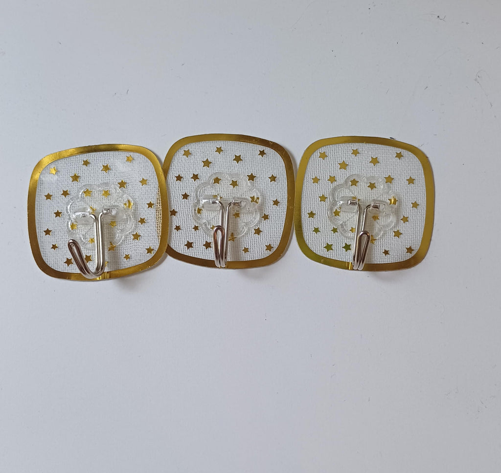 Downtown Self Adhesive Decorative Wall Hooks, Transparent PVC Hooks with Gold Star Pattern, Heavy Duty 160-Degree Rotation Damage-Free Hooks for Kitchen Bathroom and Home Use, 6 Pack