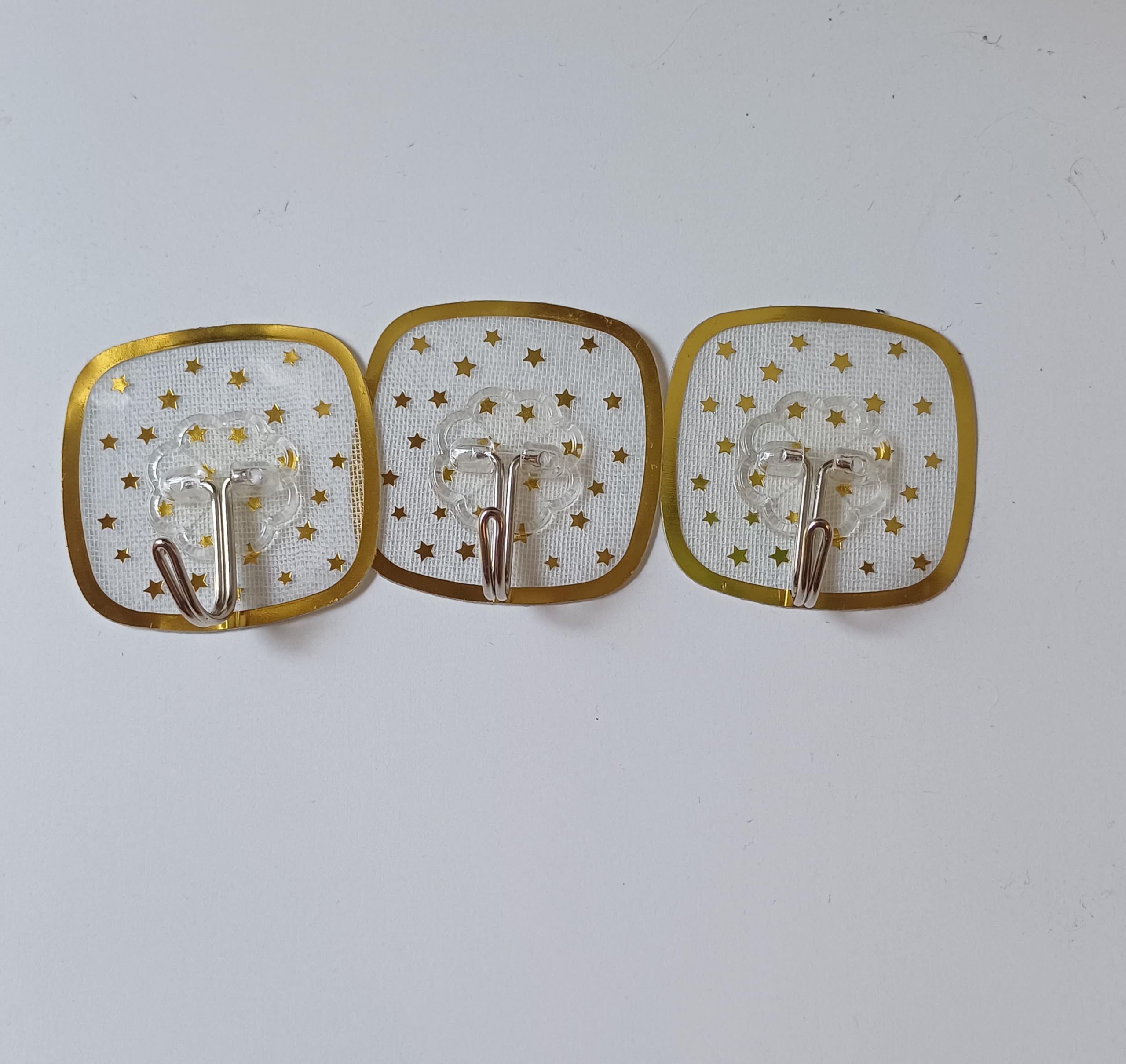Downtown Self Adhesive Decorative Wall Hooks, Transparent PVC Hooks with Gold Star Pattern, Heavy Duty 160-Degree Rotation Damage-Free Hooks for Kitchen Bathroom and Home Use, 6 Pack