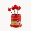 Downtown Mini Fruit Fork Set with Apple Design, 6 Piece Small Fruit Forks with Decorative Red Holder Stand for Fruits Salad Cheese Snacks and Dessert Serving