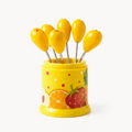 Downtown Mini Fruit Fork Set with Mango Design, 6 Piece Small Fruit Forks with Decorative Holder Stand for Fruits Salad Cheese Snacks and Dessert Serving