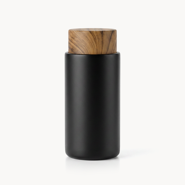 Downtown Insulated Coffee Mug with Wooden Lid, 260ml Stainless Steel Travel Cup, Leak-Resistant Thermal Mug for Hot and Cold Drinks Office Travel and Daily Use(Black)